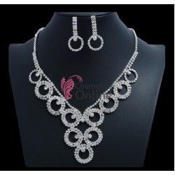 Colier cu cercei AS30BB Argintiu cu cristale din sticla